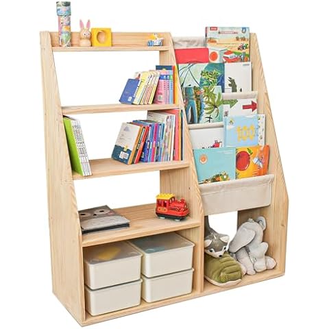 MORIMOE Kids’ Solid Wood Bookcase & Toy Storage Cover