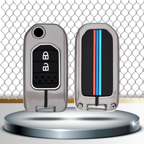 Image of KEYCEPT Metal Key Cover Compatible for Honda City, WR-V 2 Button Flip Key with Keychain (Long Keychain).