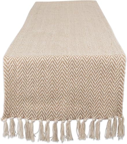 Image of THE HOME TALK Premium Cotton Chevron 4-6 Seater Table Runner - 14x72 Inches - Beige|Elegant Dining|Handcrafted Quality|Stylish Console Decor for Dining Table, Parties, Events
