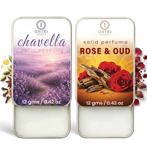 Image of Solid Perfume |Rose & Oud&Chavella Alcohol Free Wax Perfume Balm, Long Lasting | Pocket Tin 12g, Pack Of 2| Non Greasy Smooth Glide, Travel Friendly Unisex Gifts He Or Her