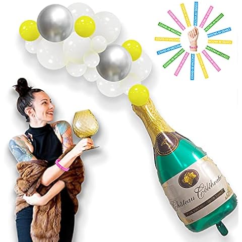 Champagne Balloon Birthday Balloons and Vaccinated Bracelet Wristband For 21st Birthday Gifts Wedding Graduation Engagements Anniversary Birthday Champagne Balloon Party Decorations Cover