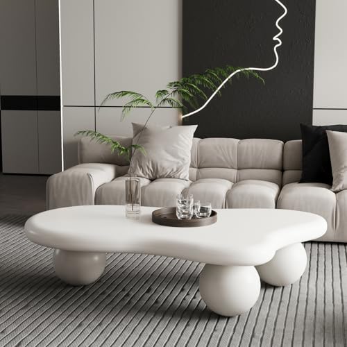 47 Cloud Coffee Table for Living Room Irregular Coffee Table Modern Low Coffee Tables Abstract Faux Stone Cute Center Table with 3 Ball Legs for Small Space Apartment