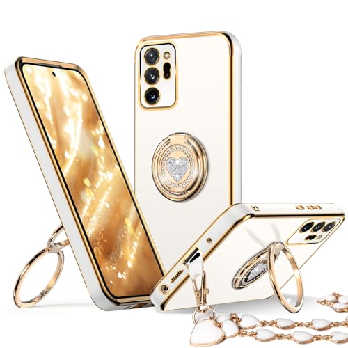Coque Note 20 Ultra bling de luxe en blanc pur avec finitions soignées et support béquille