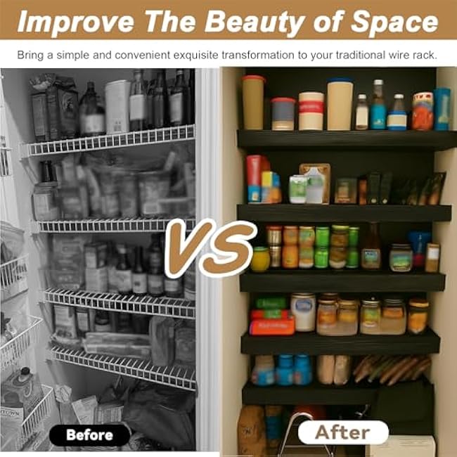 WDJBPSH Customizable Pantry Shelf Covers for Kitchen Office, Black Wood-Look Wire Rack Cover for Home Bedroom Closet Shelving Decoration, Removable Covering(6pcs,95 x 51 x 5 cm)