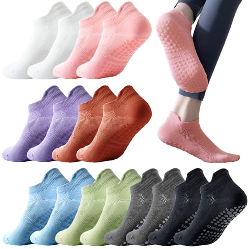 Tergy 8 Pairs Yoga Socks with Grip for Women Anti Skid Gripper No Slip Socks for Pilates, Barre, Dance,Yoga