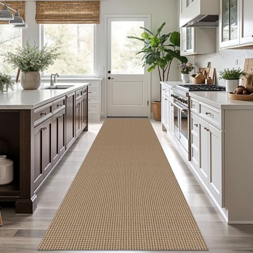 KOZYFLY Boho Runners for Hallways 3x10 ft Washable Kitchen Runner Non Slip Rubber Backed Hallway Rugs Cotton Entryway Runner Rug Floor Carpet for Indoor Hall, Backdoor, Kitchen, Tan/Orange/Brown