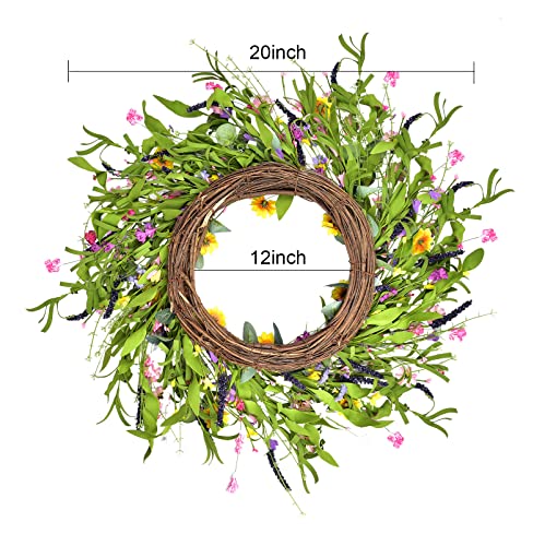 20" Artificial Daisy Flower Wreath - Silk Floral Wreath Yellow Flower Wreath Artificial Spring And Summer Wreath Front Door Wreath For Home Kitchen Wall Door Decor #TOP1