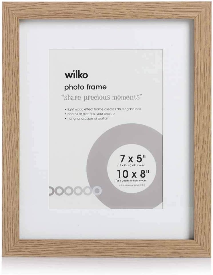 wilko Light Wood Effect Photo Frame 10 x 8 Inches, Portrait or Landscape Style, Removable Mount and Flip-Out Stand