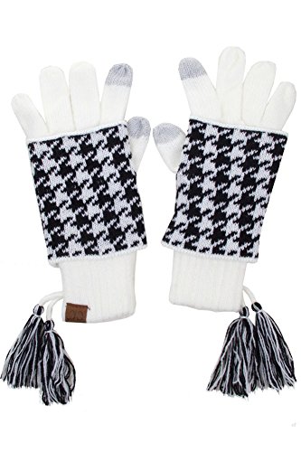 ScarvesMe Touch Screen Smart Soft Knitted Houndtooth Double Layer Gloves (Ivory)