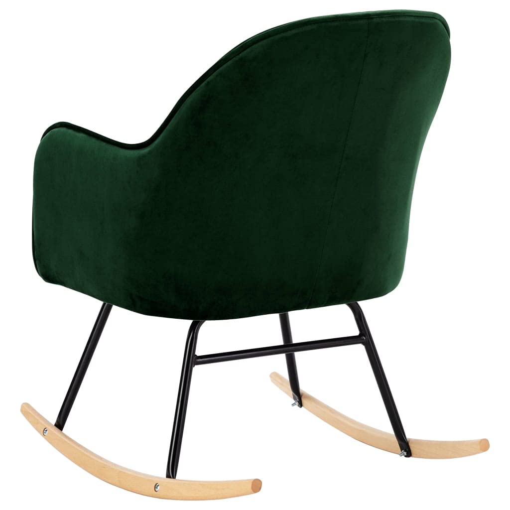 Mecedora de terciopelo verde oscuro con patas de madera de haya y estructura de hierro, función basculante y asiento acolchado para salón, dormitorio, habitación de bebé, relajación y