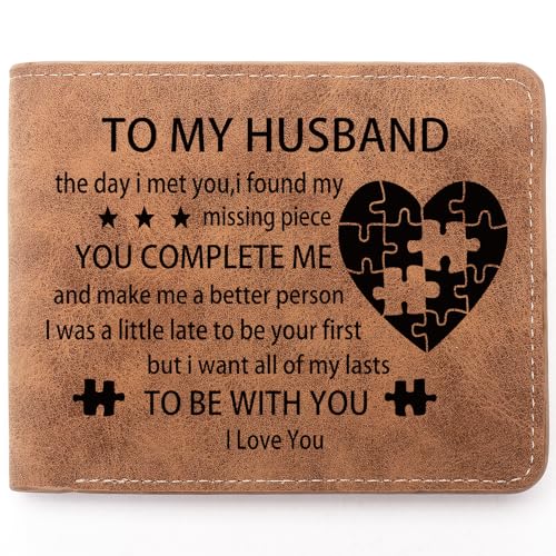 THTCSQ Leather Wallet for Man - Engraved Personalized Wallet for Husband - Fathers Day, Anniversary, Wedding, Birthday & Valentine's Day Gifts