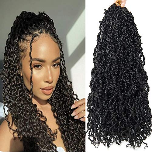 Pre-twisted Passion Twist Crochet Hair 18 Inch 6Packs Pre-looped Passion Twist Crochet Braids Long Bohemian Hair Synthetic Braiding Hair Extensions 120strands (18'', 1B)