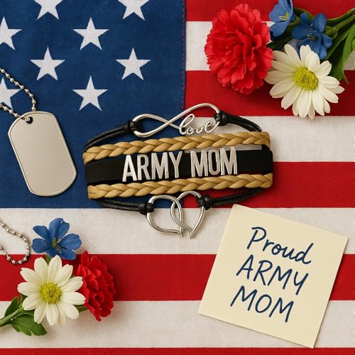 Proud Army Mom Bracelet – Black and Gold Infinity Love Charm Jewelry for Women – Military Mom Gift for Deployment, Graduation, or Basic Training Support2