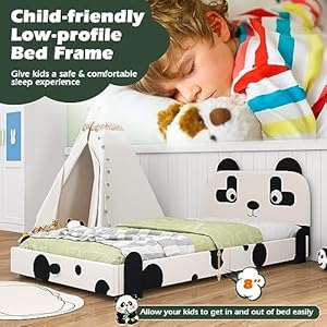 HONEY JOY Twin Bed Frames for Kids, Toddler Wooden Twin Bed Platform with Headboard & Slat Base, No Box Spring Needed, Children Bedroom Furniture for Boys Girls, Fits Standard Twin Mattress, Panda HONEY JOY Twin Bed Frames for Kids Toddler Wooden Twin Bed Platform with Headboard Slat Base No Box Spring Needed Children Bedroom Furniture for Boys Girls Fits Standard Twin Mattress Panda