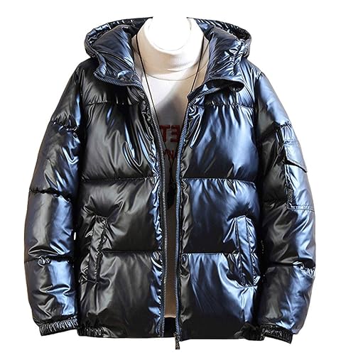 chouyatou Men's Casual Hooded Full Zip Metallic Shiny Short Bomber