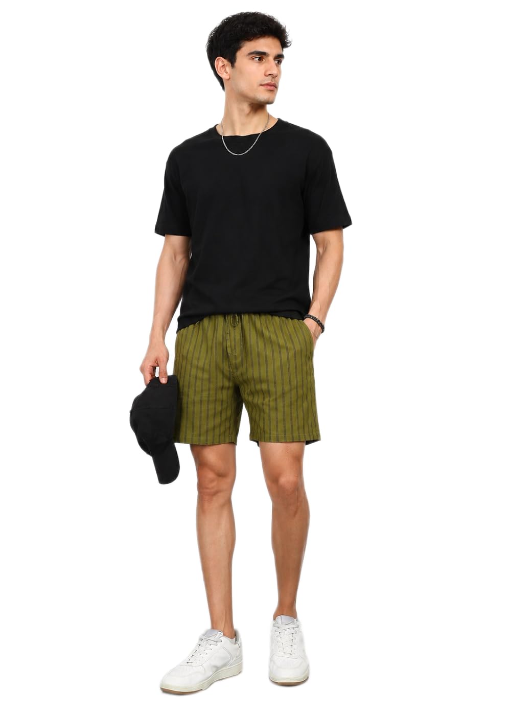 Men's Classic Olive & Grey Striped Linen Regular Fit Casual Shorts – Mid-Rise Elasticated Waistband S to XXL-picture-16