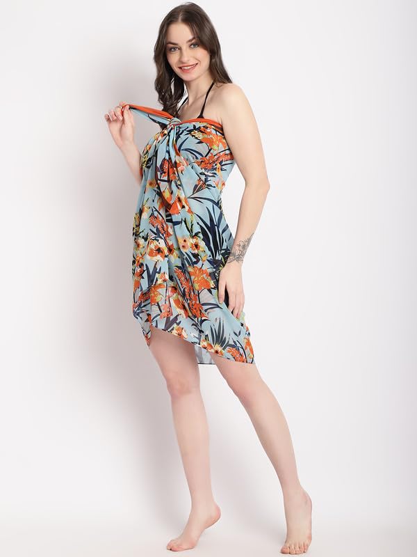 Image of EROTISSCH Women's Poly Georgette One-Piece Swimsuit Cover-Up Sarong, Made of 100% Polyester, Quick-Dry, Lightweight Beachwear for Girls with Adjustable Halter Neck, Suitable for Beach,Resort&Pool