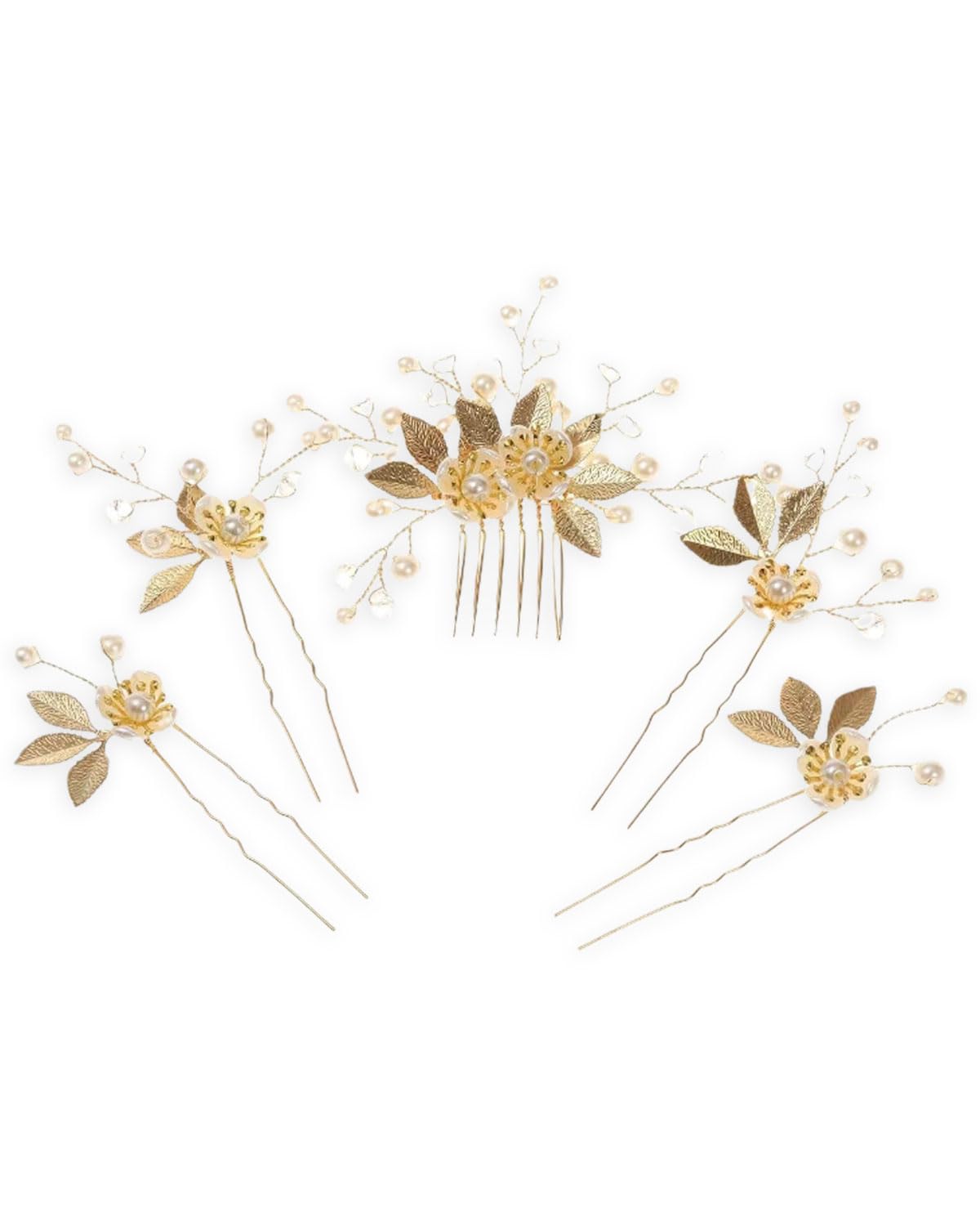 5pcs Accessori da sposa Pettine Oro per Capelli da sposa, Forcina Fiore Di Perla, Nuziale Decorativo Cerchietto Festa di Nozze Capelli da Sera, Semplice e Generoso
