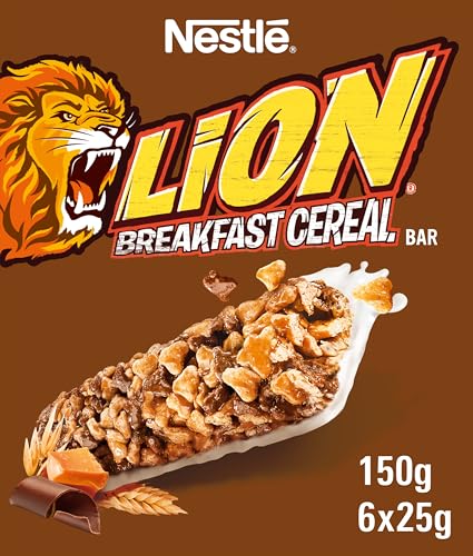 Nestlé Cereals - Lion Breakfast Cereal & Milk Bar - High Fibre 5 Vitamins & Calcium - 6 x 25g Bar Multipack