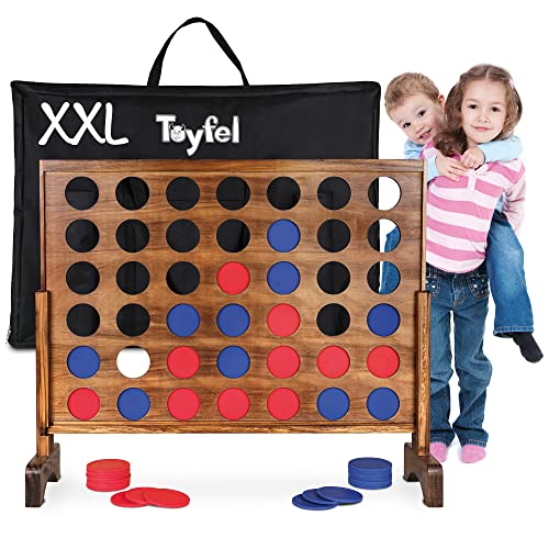 Toyfel Puissance 4 XXL Jeu de Societe – Puissance 4 Geant en Bois certifié FSC® – Jeu Exterieur & Interieur – Jeu de stratégie pour Adultes & Enfants...