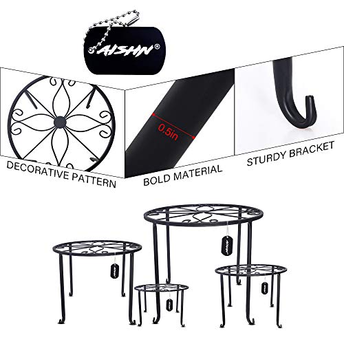 AISHN Metal Plant Stand 4 in 1 Potted Irons Planter Supports Floor Flower Pot Round Rack Display with Scroll Pattern Perfect for Home, Garden, Patio