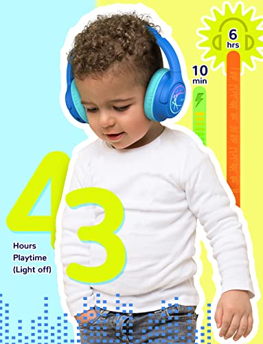 Iclever Kids Bluetooth Headphones With Led Lights, Bth18 Safe Volume 74/85/94Dba, 43H Playtime, Stereo Sound, Usb-C, Aux Cable, Bluetooth5.3 Over Ear Kids Headphones Wireless For Tablet/Travel, Blue #TOP3