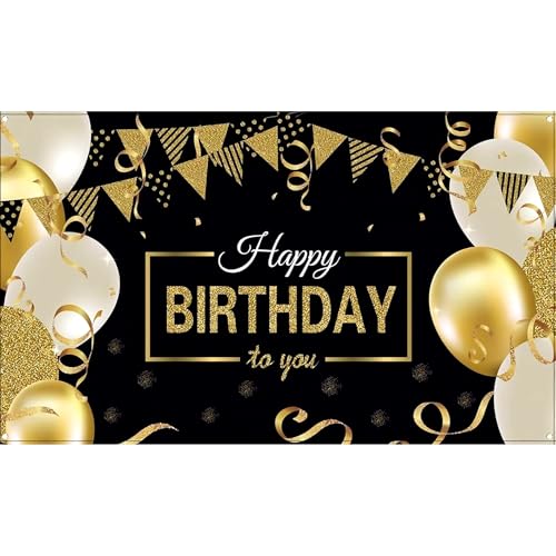 Image of Party Propz Birthday Backdrop For Decoration - Backdrop For Decorations (4x3 Ft), Large Happy Birthday Banner, Black Bday Banner