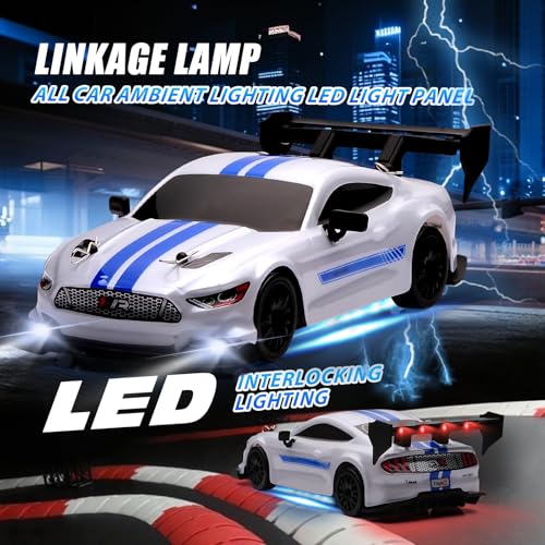 Image of 1:24 Scale RC Drift Car,4WD 2.4GHz High Speed Racing Hobby Sport Toy Car Vehicle with LED Lights,Racing and Drift Wheels for Adult Boys Girls Kids Gift (8602-White)