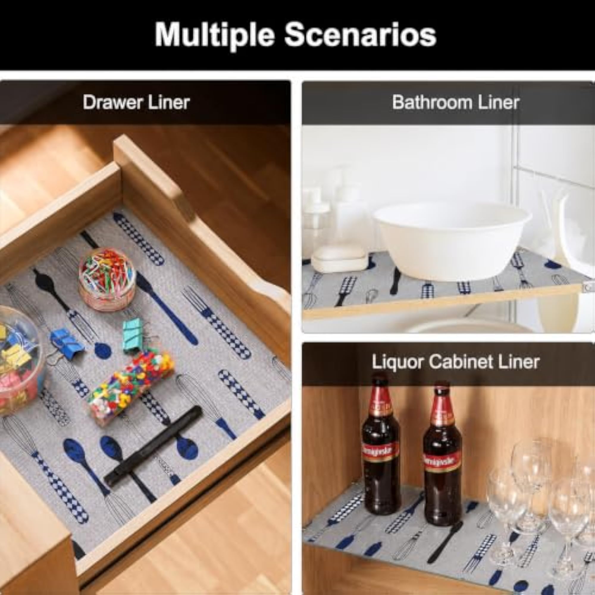 Kitchen Drawer Mat Blue Spoon Print 45 x 300 cm