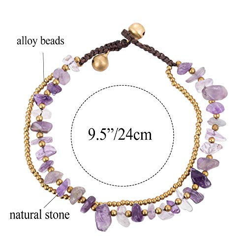 Kelistom Bohemian Ankle Bracelets For Women Teen Girls, Handmade Natural Stone Beaded Chain Anklet (Purple-Two Layers) #TOP1