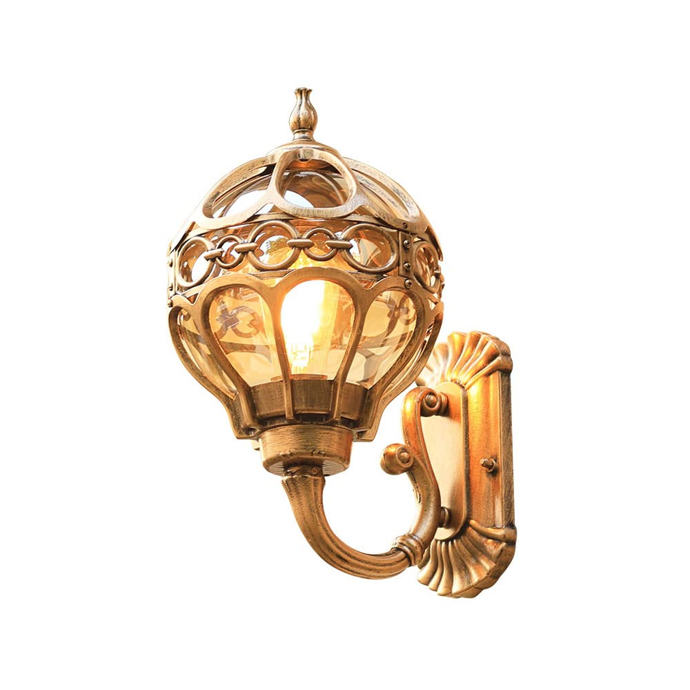 Kinkiety ścienne w stylu europejskim z kloszem szklanym E27, wodoodporna lampa ścienna zewnętrzna w stylu retro IP23, kreatywne oświetlenie zewnętrzne w kolorze brązowo-czarnym, oświetlenie ogrodu na