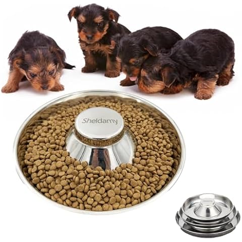 Puppy Dog Bowl, Stainless Steel Multiple Puppies Feeder, Dogs Basic Food and Water Bowls Weaning Dish for Small, Medium and Large Dogs Pets Cover
