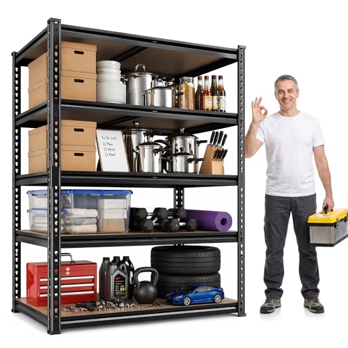 Reibii 2400Lbs Storage Shelves 5 Tier Garage Shelving Heavy Duty Black