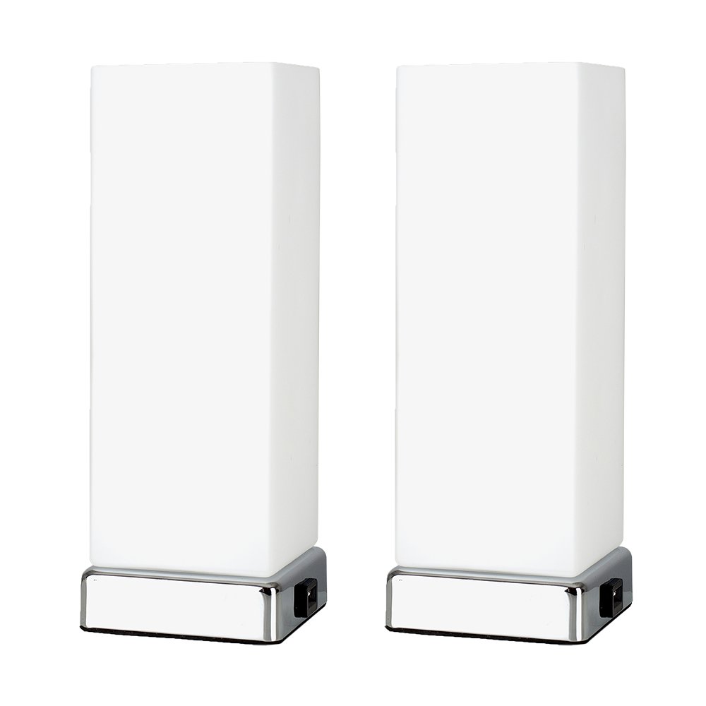 Valuelights Lazio Pair Of Chrome And White Modern Frosted Glass Bedside Touch Table Lamps With Usb Charging Ports from B&Q