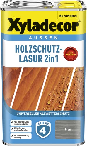 Xyladecor Holzschutz-Lasur 2in1, Universeller Allwetter-Schutz – Der Klassiker, Grau, 2,5 l