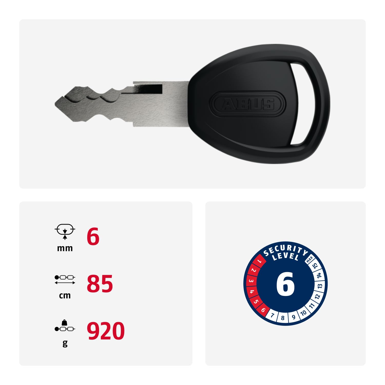 ABUS Lucchetto a catena Catena 6806K - Lucchetto per bicicletta leggero in acciaio temprato con tubo in tessuto alla moda - Catena quadrata con livello di sicurezza 6