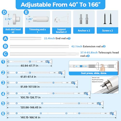 Image of AIZESI 41-67 Inch Heavy Duty Tension Curtain Rod - No Drilling, Adjustable, Rust-Resistant for Outdoor, Living Room, Window, Bathroom (White, 41 inch to 67 inch|2PACK)