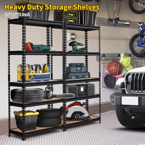 Image of Garage Shelving Heavy Duty Storage Shelves 2000Lbs Capacity, 5 Tier Adjustable Metal Shelving Unit 30 inch W x 12 inch D x 60 inch H, Industrial Utility Rack for Kitchen Pantry