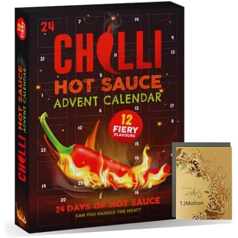 Hot Sauce Advent Calendar 2022 - 24days Chilli Sauce advent festive gift set for men women Chilli Pepper | Chilli Sauce Variety in Chipotle Cayenne Amarillo Habanero Pepper sauce & Xmas card 500g Cover