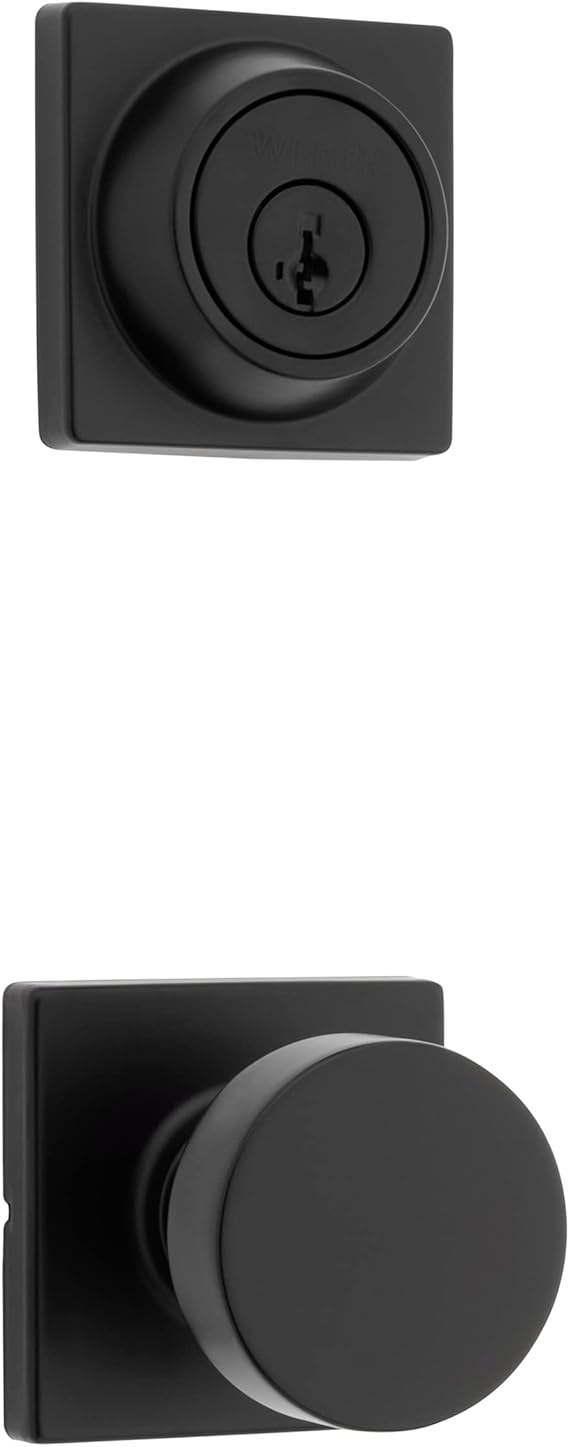 Weiser Cambie Matte Black Front Door Knob with Deadbolt, Reversible Exterior/Interior Entry Door