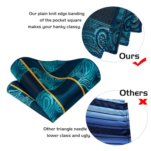 Image of 5PCS Mens Premium Silk Tie, Pocket Square, Cufflinks, Drilled Tie Ring and Lapel Pin Set for Wedding Groom Party