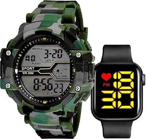 Silicone Digital Watch With Shockproof Multi-Functional Color Black Strap Waterproof Digital Sports Watch For Men Kids Watch For Boys Watch For Men Pack Of 2