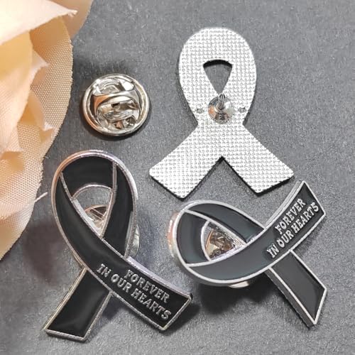 Image of 50 Pcs Memorial Ribbon Pins Funeral Metal Pins Forever In Our Hearts For Funeral Mourning Event