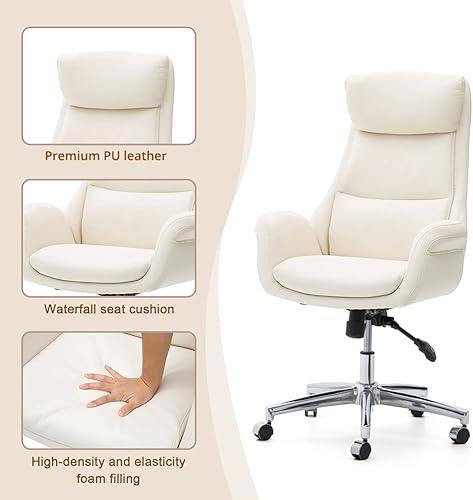 Miniatura 5 de Glitzhome Silla ejecutiva moderna de oficina para el hogar con respaldo alto - Silla de escritorio giratoria ajustable de cuero con apoyabrazos