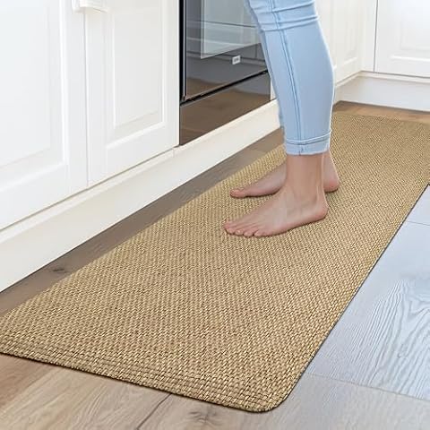Tyrot Kitchen Mats for Floor Cushioned Anti-Fatigue Kitchen Floor Mat Non Slip Kitchen Rugs for Floor Absorbent Memory Foam Comfort Standing Mat for Front of Sink, Office, Laundry(Beige, 17.3"x47") Cover