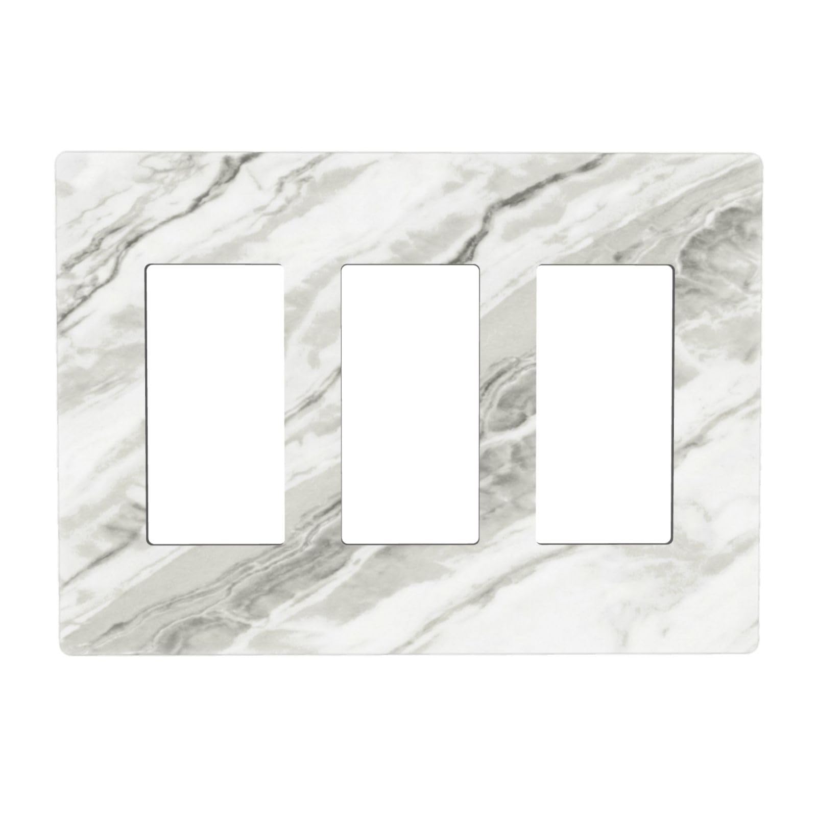 Modern White Grey Cream Marble 3 Gang Triple Rocker/Decorator Light Switch Wall Plate Cover Decorative GFCI Electrical Faceplate Switchplate Dimmer