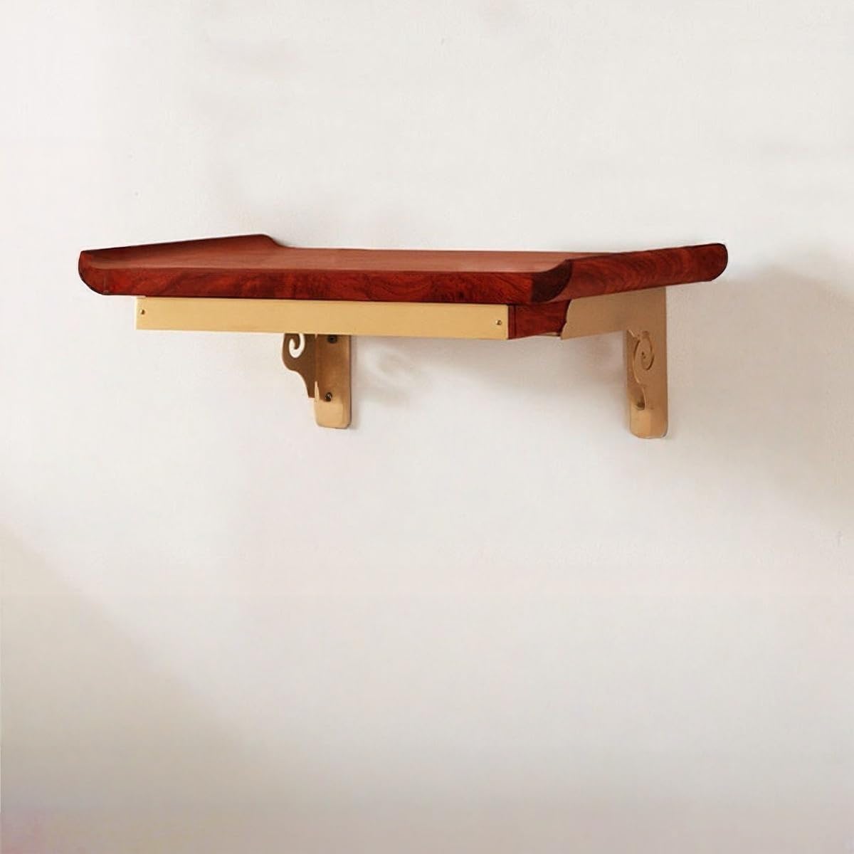 Buddha Statue Stand, Wall Mounted Wooden Shrine Altar Shelf with Drawer, Solid Wood Floating Shelf for Spiritual Decor, Meditation Space, Altar Ceremonies (Rosewood, Drill, 48cm Long)