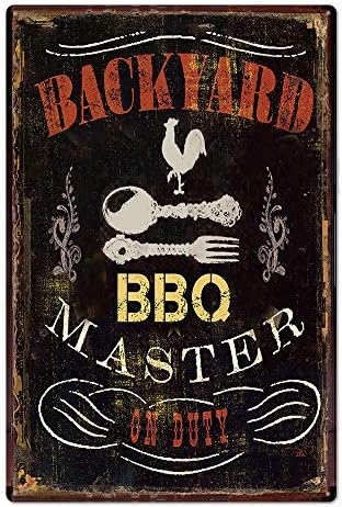 UOOPAI Backyard BBQ Master Metal Tin Sign, Vintage Plate Plaque