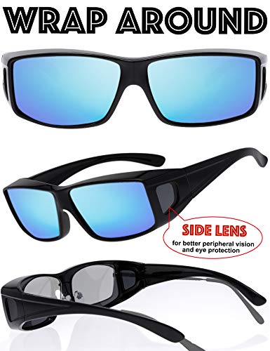 Image of The Fresh High Definition Polarized Wrap Around Shield Sunglasses for Glasses - Leather Eyeglasses Case