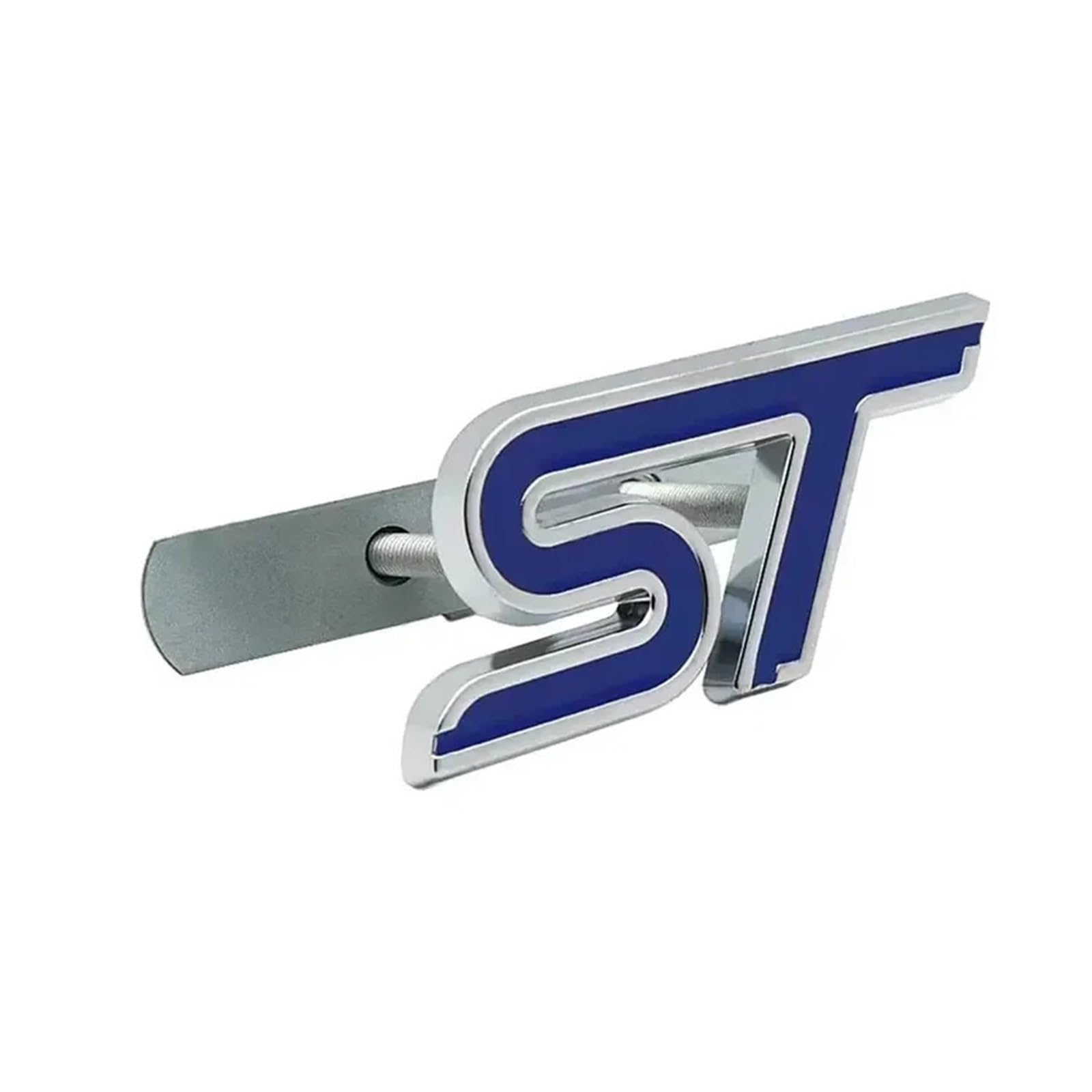 3D Metal Letters ST Logo Car Front Grille Emblem Badge Decals Compatible with Focus Edge Explorer Mondeo Fiesta Escape Accessories(Silver Dark Blue)